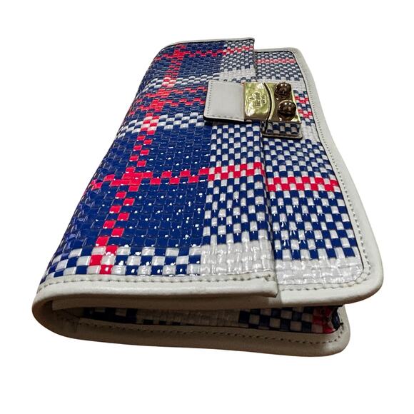 Kate spade clutch purse with dustbag blue white pink woven plaid front flap chic - Picture 2 of 16